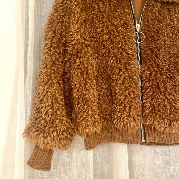 Zara Brown Teddy Bomber Coat Jacket - Picture 6 of 10